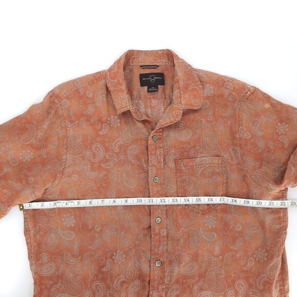 Black Brown 1826 Mens Orange Paisley Button Down Short Sleeve Shirt -Size L -GUC - Picture 9 of 12